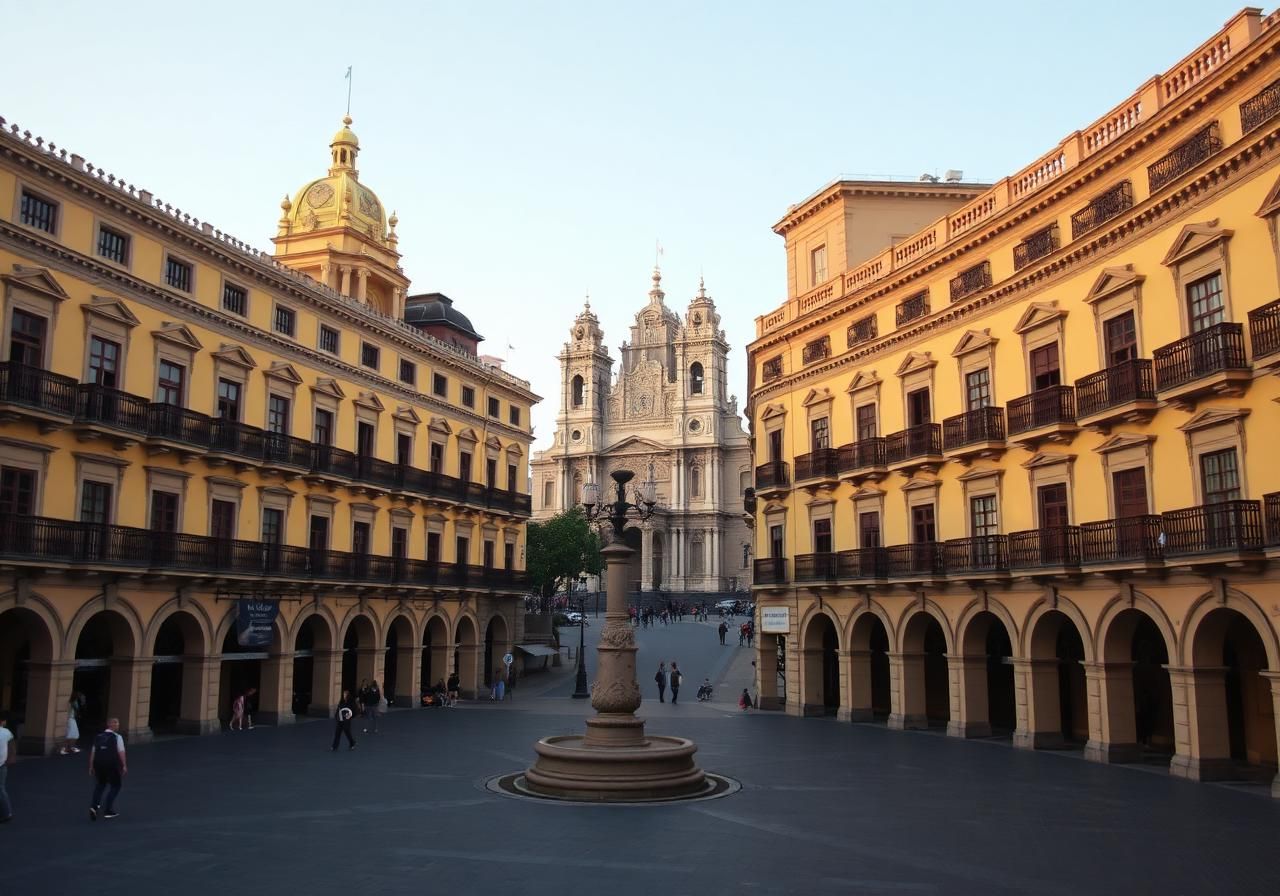 Plaza Mayor of Lima with yellow colonial buildings
