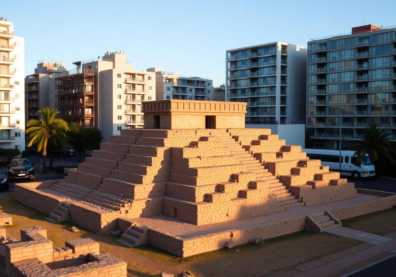Huaca Pucllana adobe pyramid in Miraflores