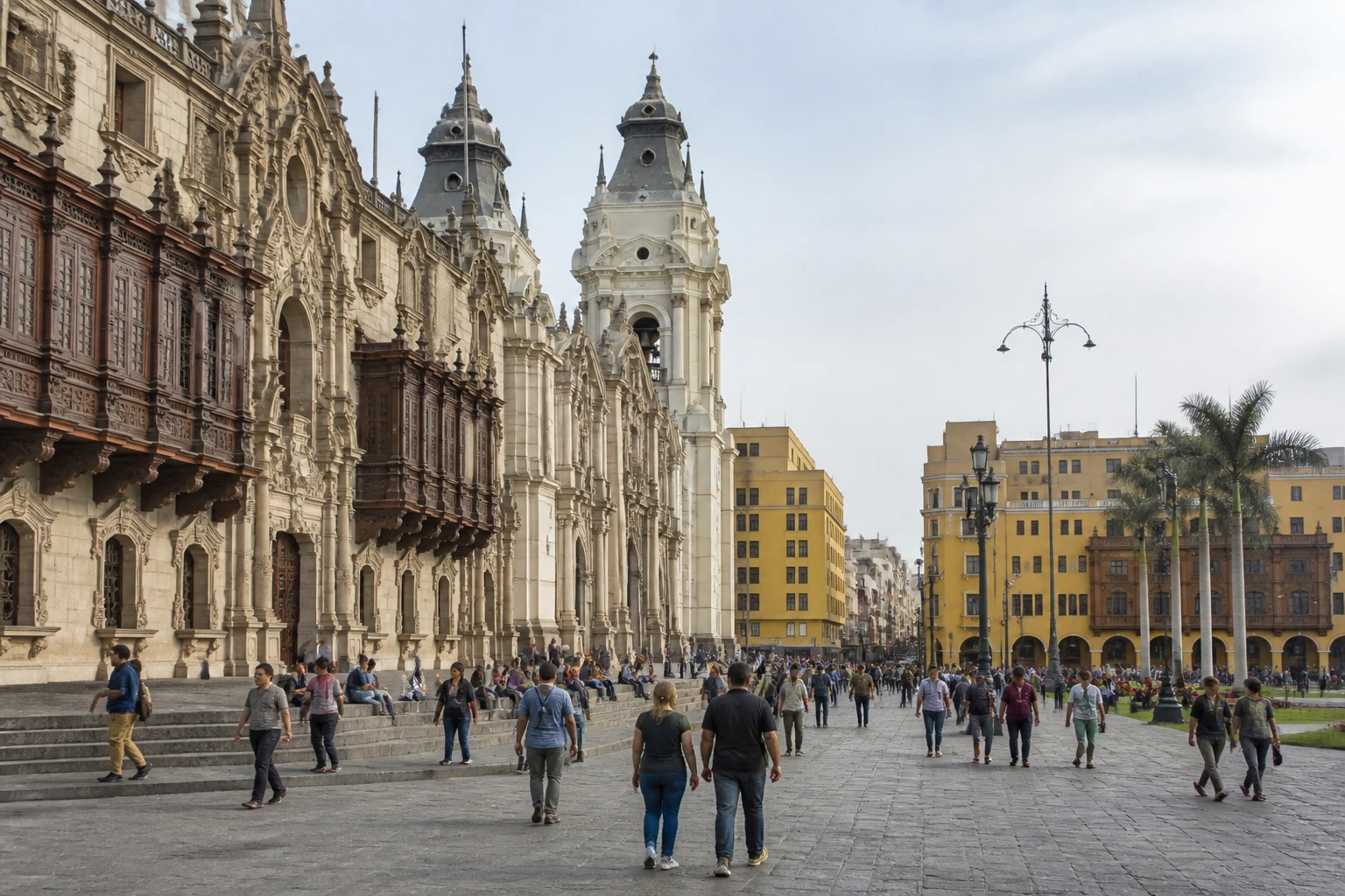 Historic architecture around the central square in Lima