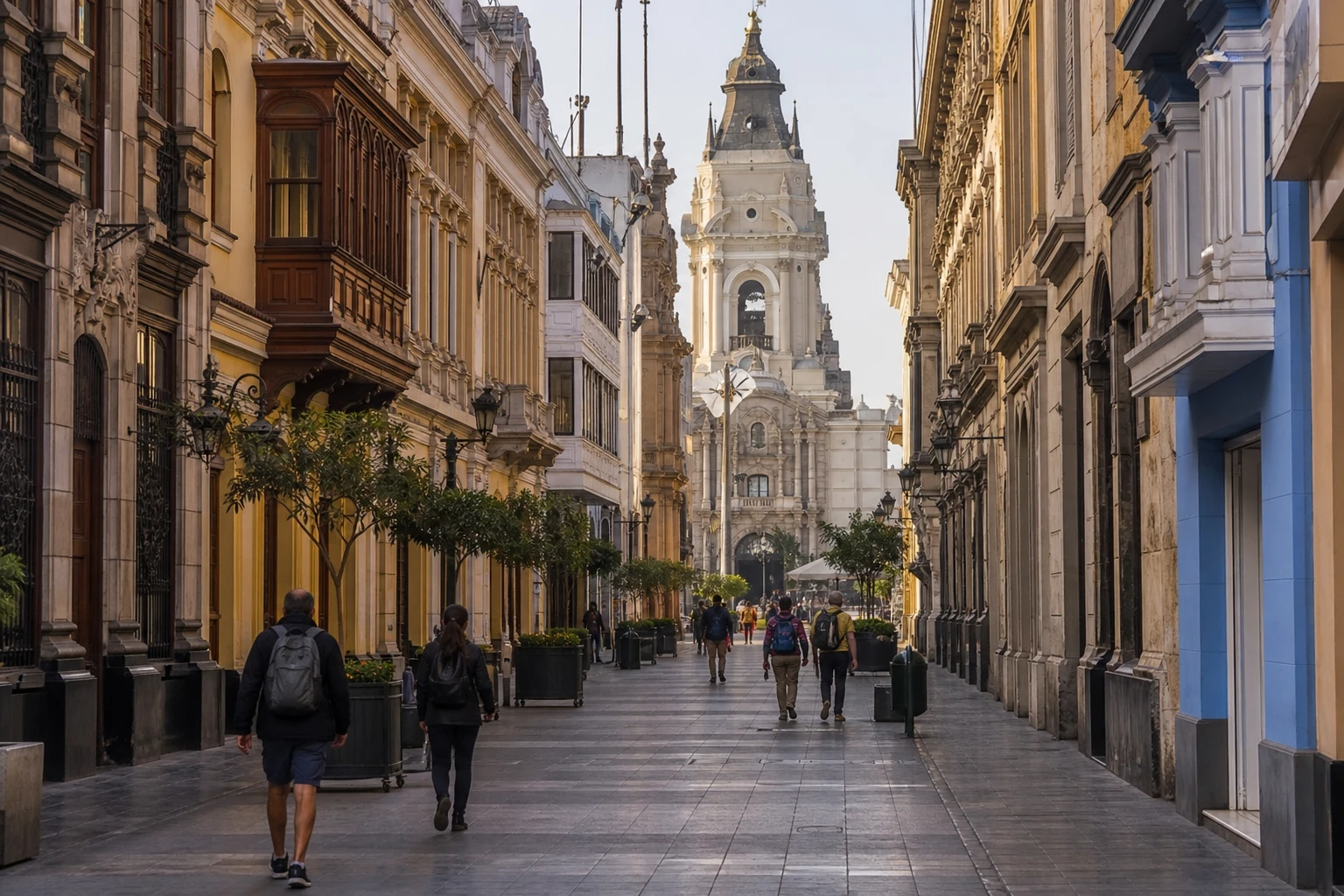 Travelers walking through Lima’s Historic Center
