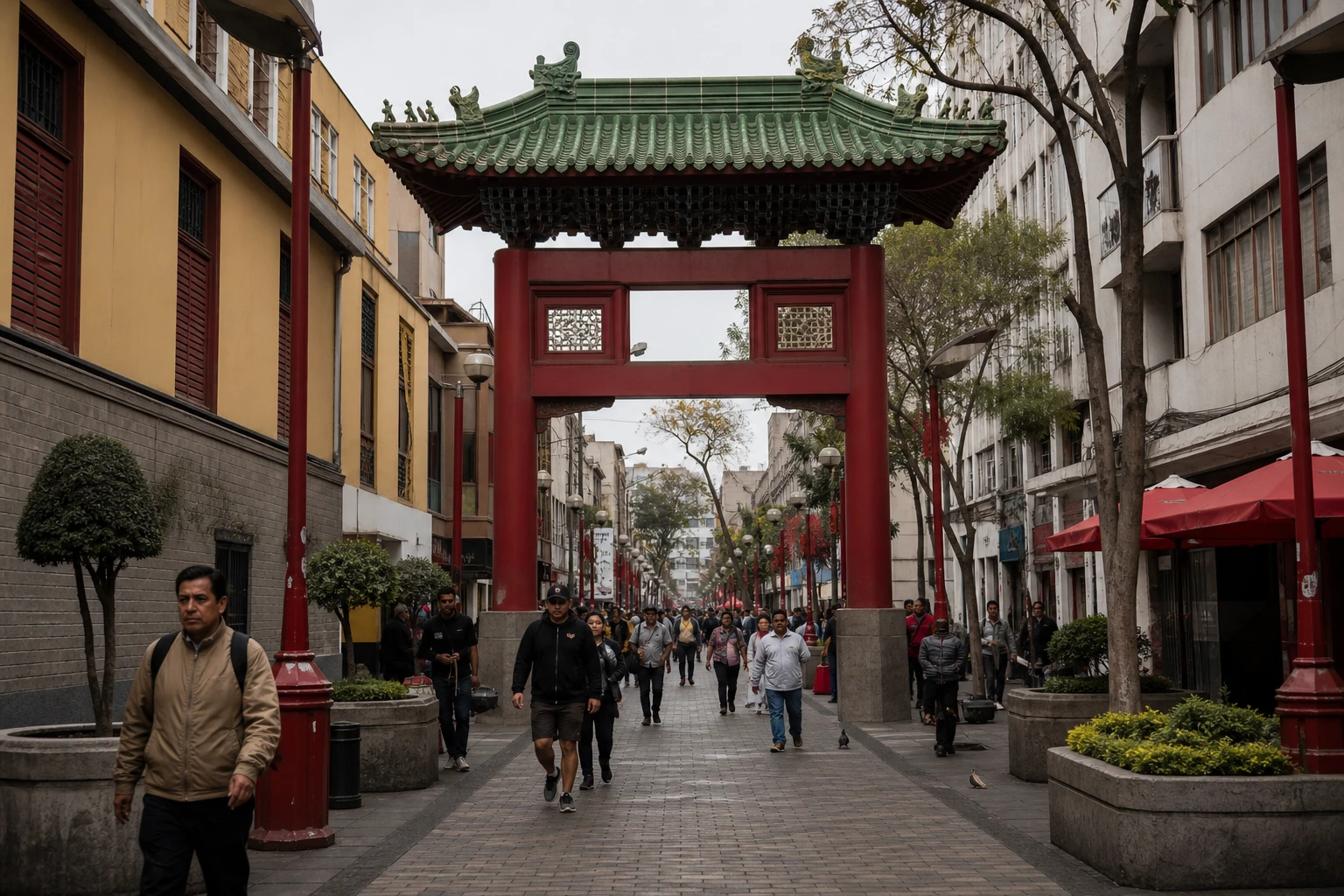 The landmark Chinese gate at Barrio Chino on Calle Capón in Lima