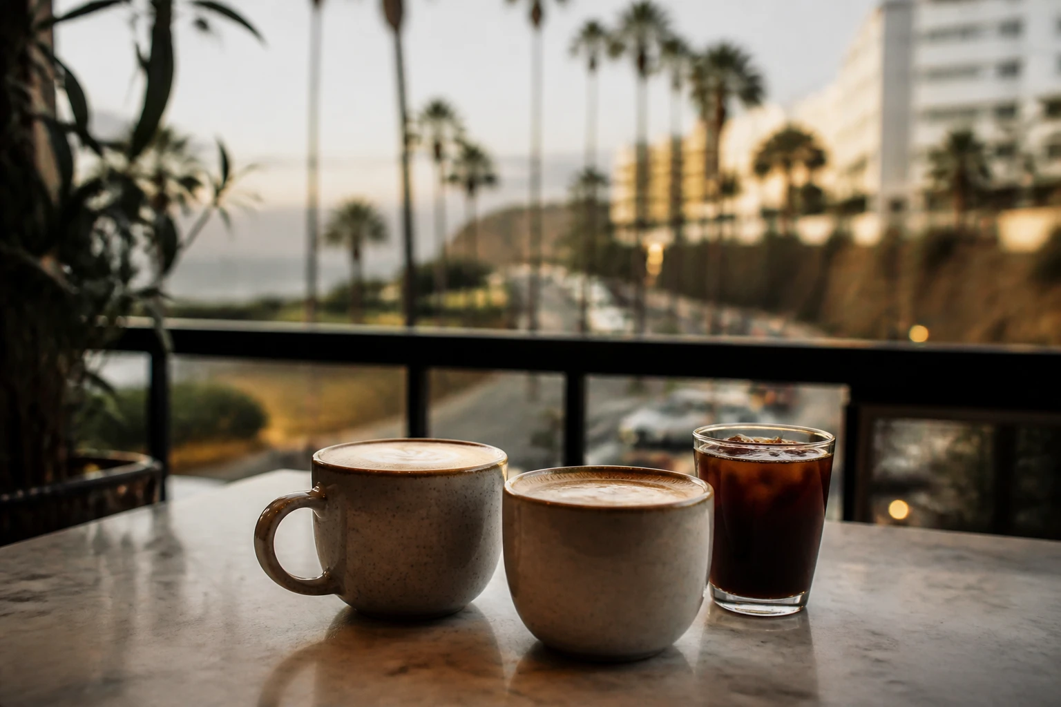 Coffee drinks on a café table in Lima