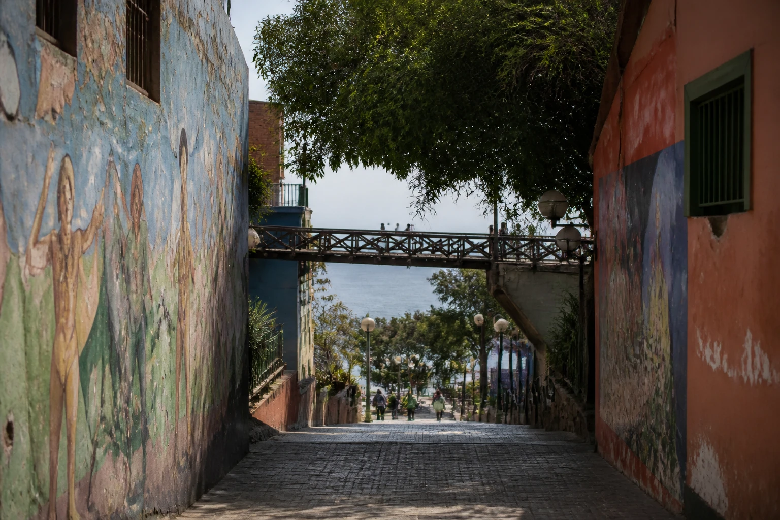 Puente de los Suspiros in Barranco with surrounding mural textures