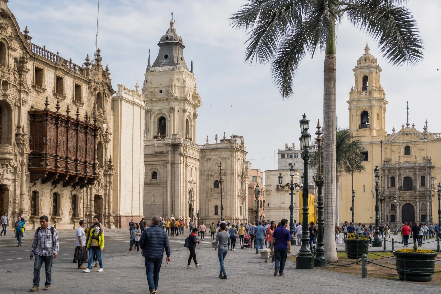 Colonial architecture and pedestrians in Lima’s historic centre