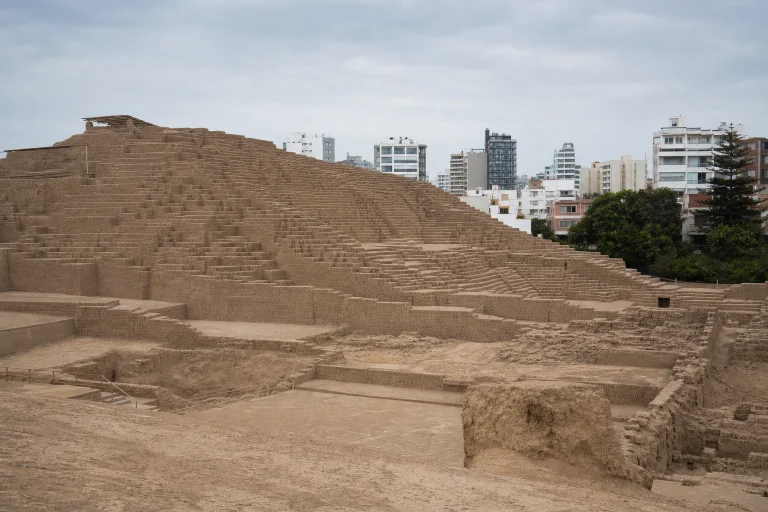 Adobe pyramid and archaeological grounds at Huaca Pucllana in Miraflores, Lima