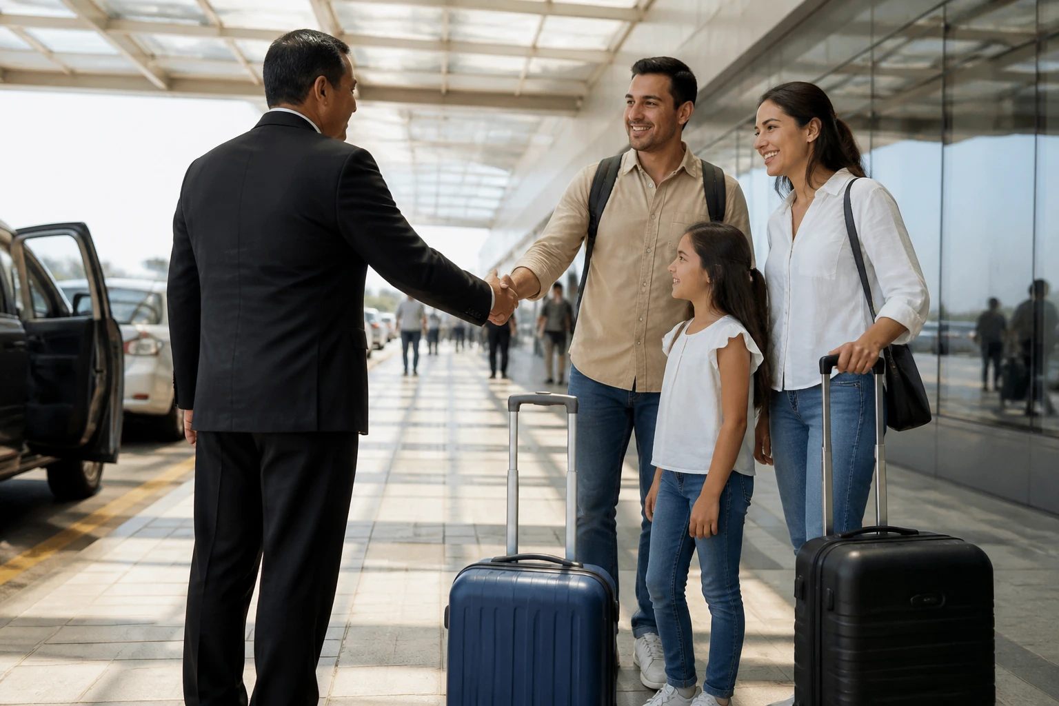 Family meeting a pre-arranged airport transfer driver
