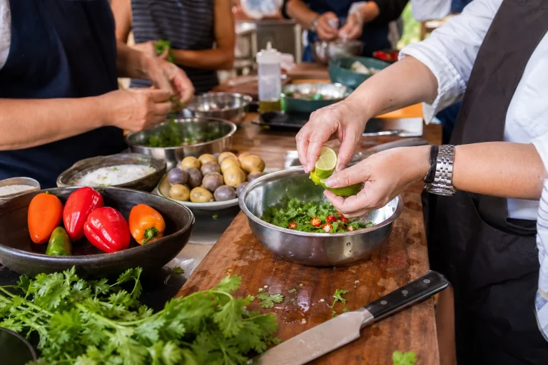 Ingredients being prepared during a Lima cooking class