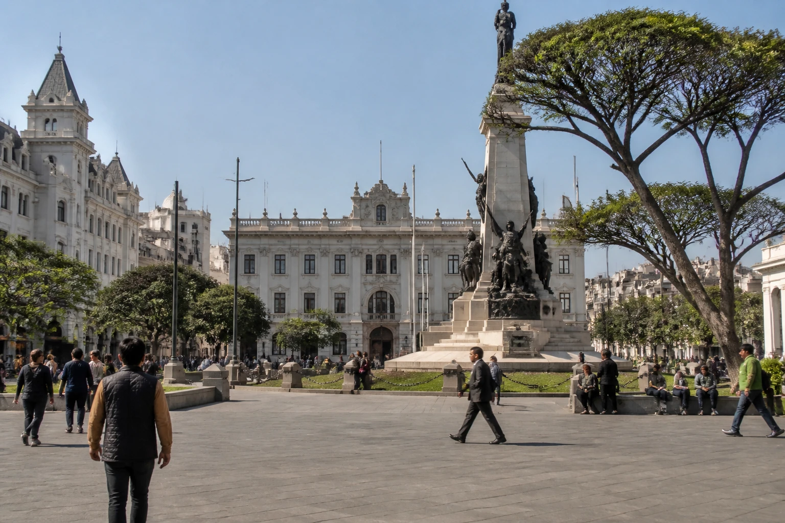 Historic architecture around Plaza San Martín in central Lima.