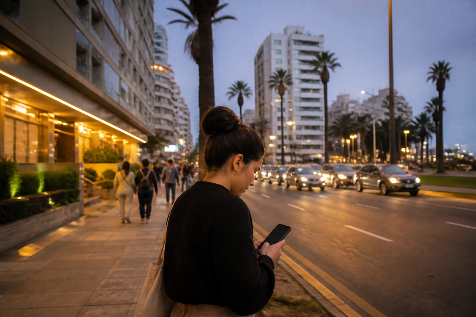 Traveler arranging an evening ride in Lima