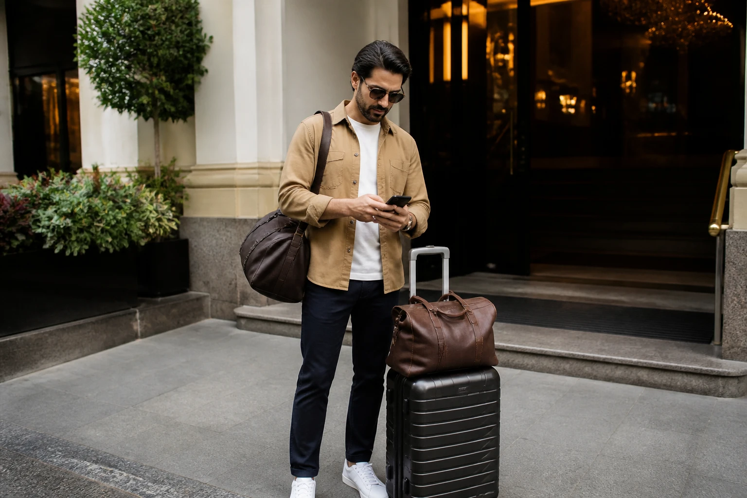 Traveler preparing for a transfer in Lima