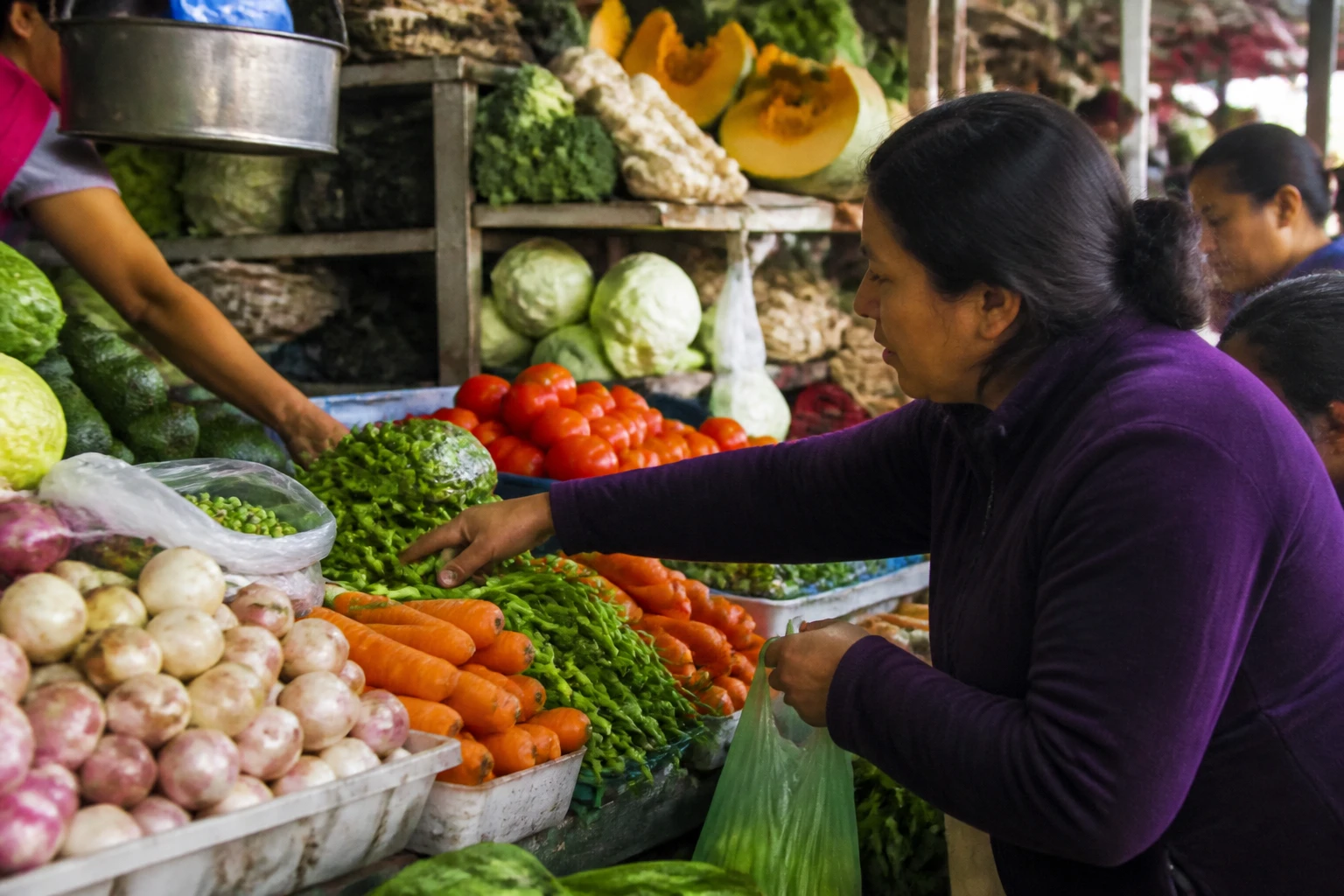 Fresh ingredients on display at a Surquillo market stall
