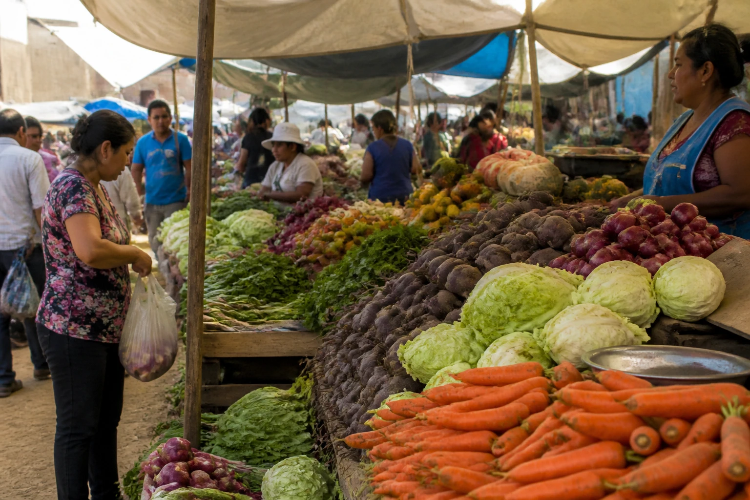 Produce stands at a Lima agricultural fair