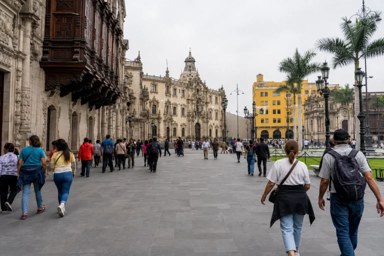 Travelers walking through Lima’s Historic Center