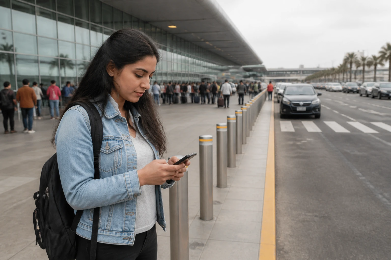 Traveler planning onward transport after arriving in Lima