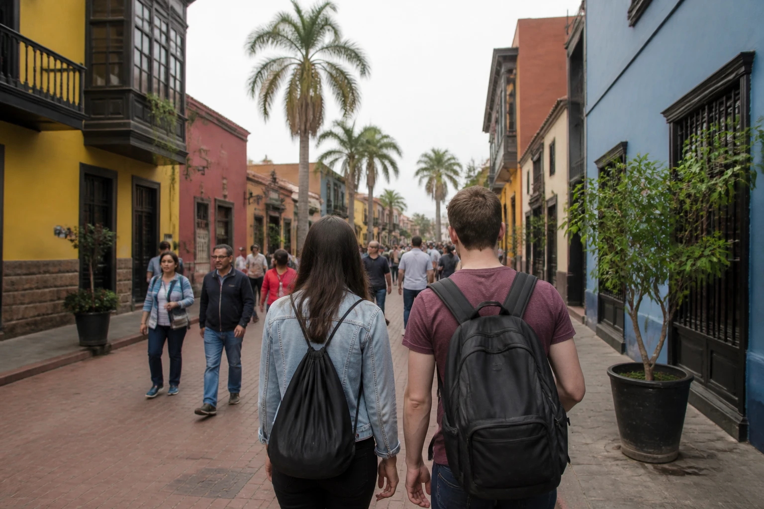 Visitors exploring a Lima neighborhood on foot