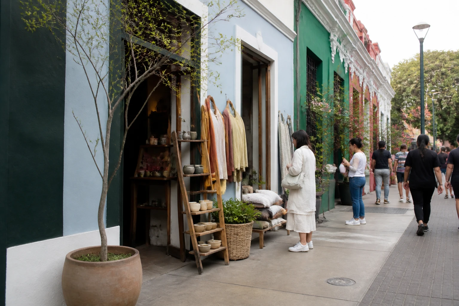 Craft-shopping street scene in Barranco, Lima