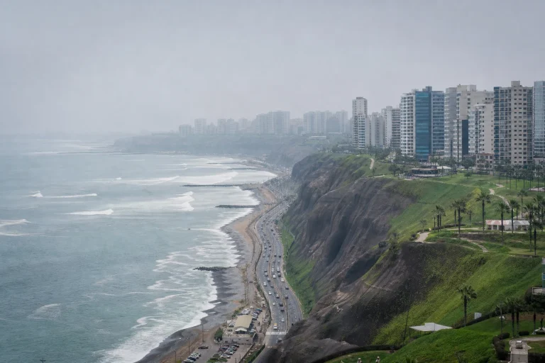 Lima’s coastal cityscape in soft mist