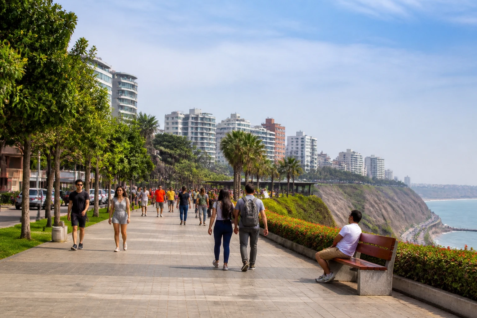 Daytime street scene in Miraflores, Lima