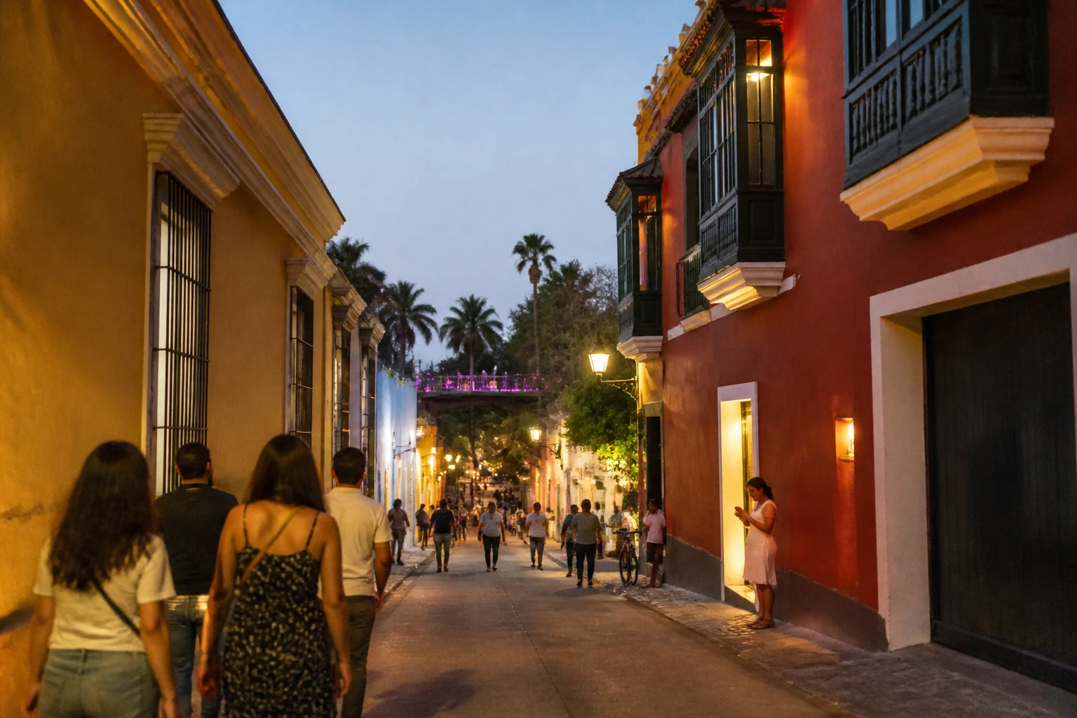 Evening neighborhood scene in Barranco, Lima