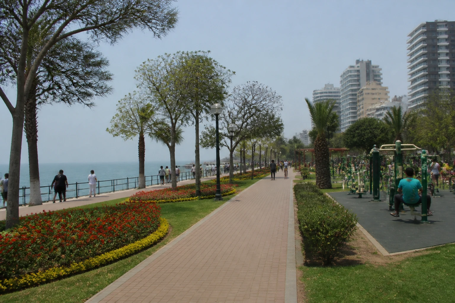 Park space and walking path on Malecón Cisneros in Miraflores