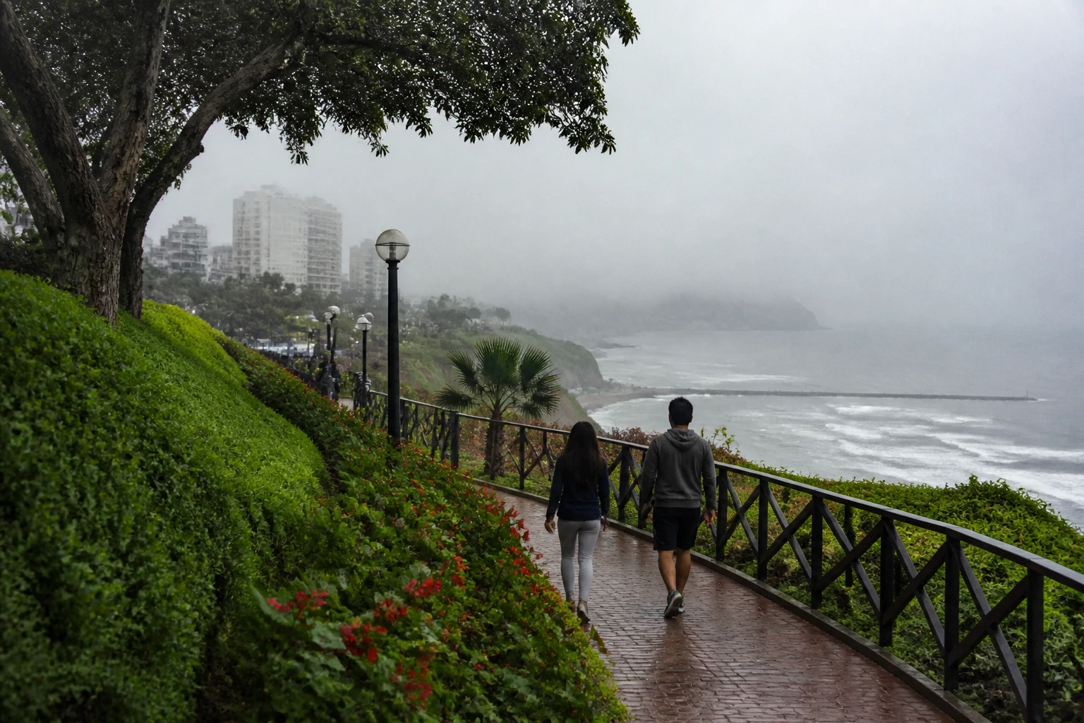 Cloudy coastal weather in a Miraflores park