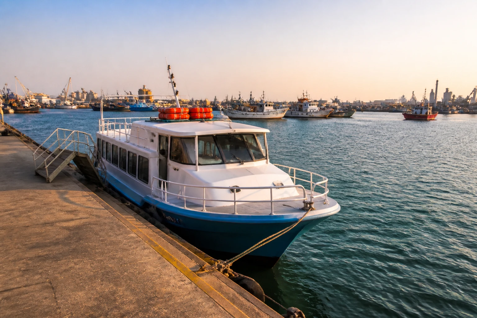 Passenger boat moored at a Callao marina dock