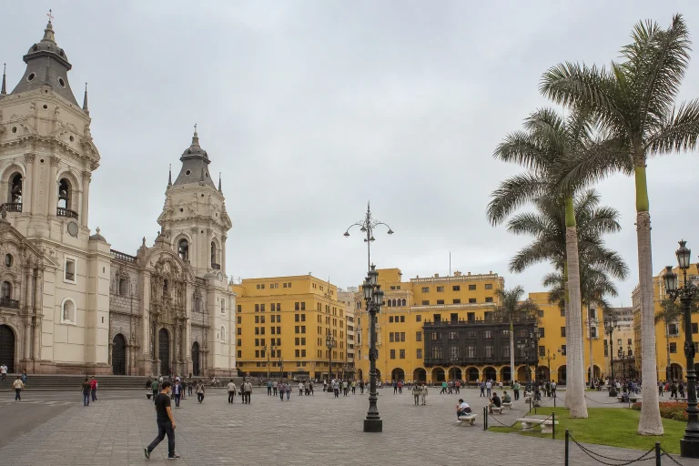 Plaza Mayor and its historic landmark buildings in central Lima