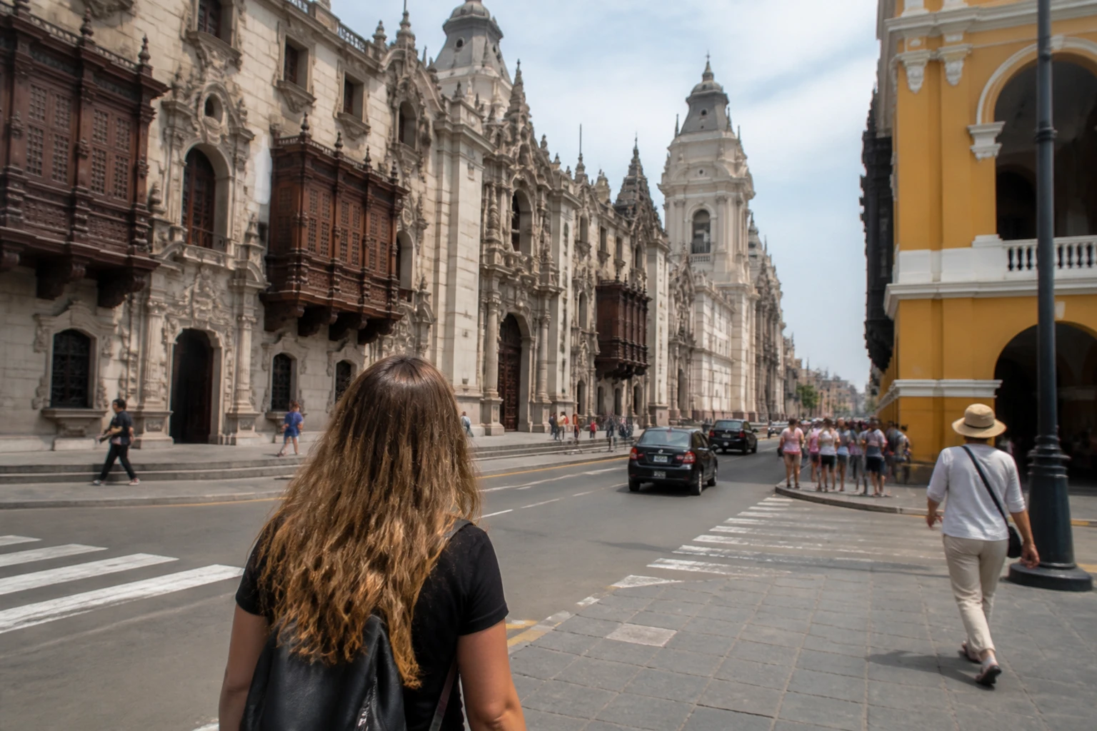 Historic façades surrounding Plaza Mayor in Lima