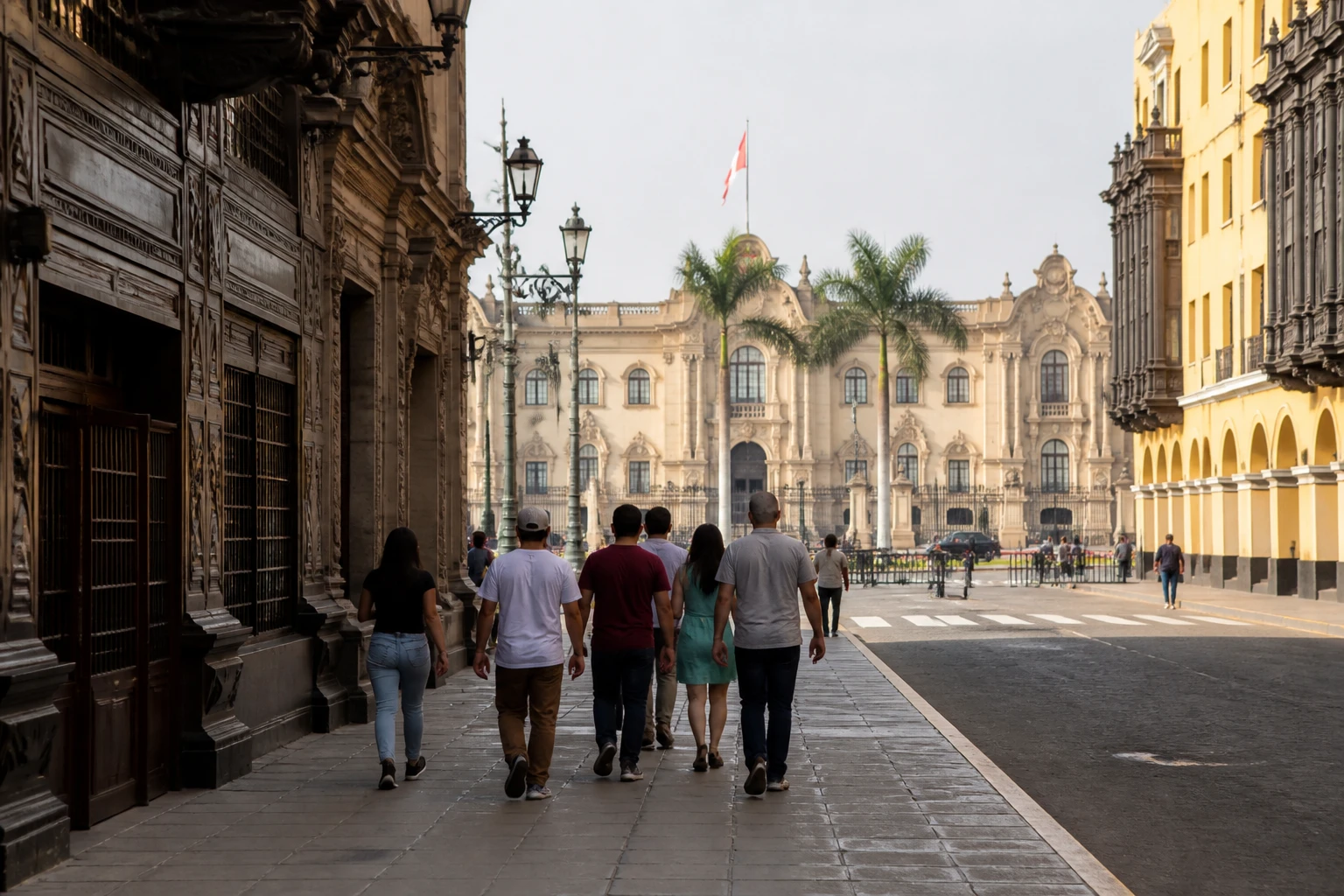 Pedestrian approach to Plaza Mayor through Lima’s Historic Centre