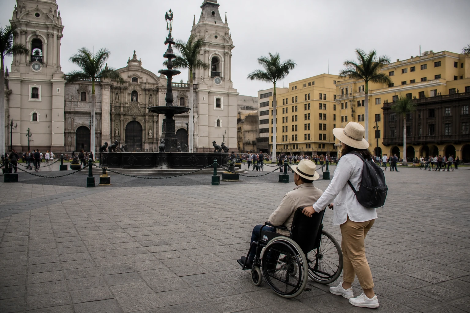 Visitors planning an accessible trip through Plaza Mayor
