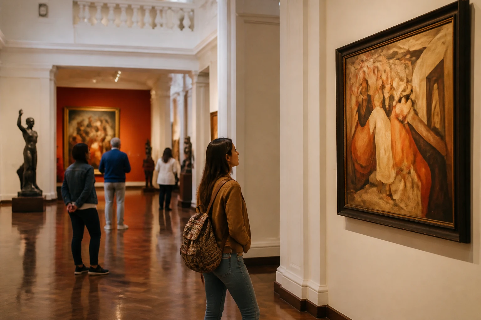Visitors exploring art galleries at MALI in Lima