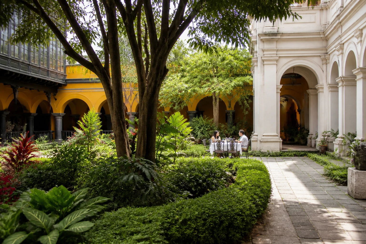 Garden courtyard at a historic museum in Lima