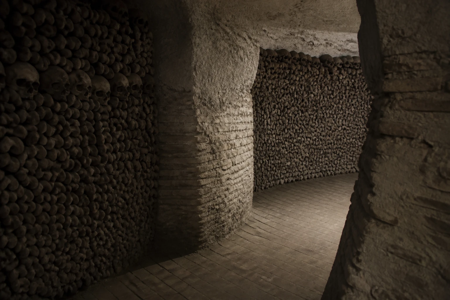 Underground catacomb space at the San Francisco complex in Lima
